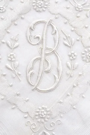 White Bridal Monogrammed Vintage Handkerchief Letter B Unused!