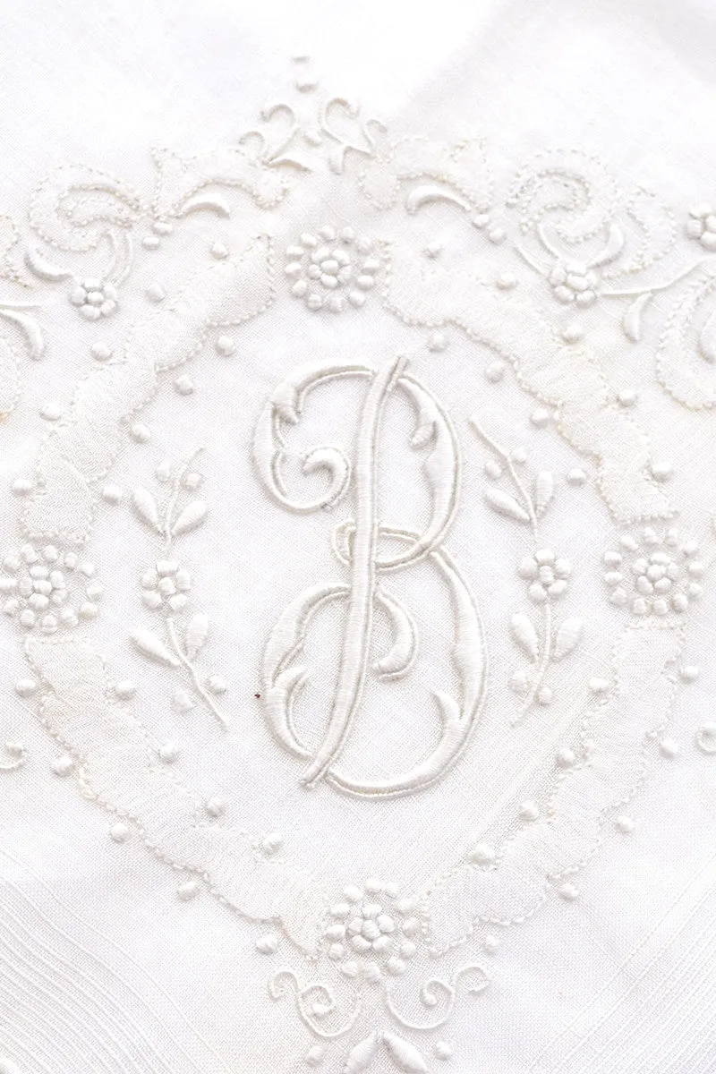 White Bridal Monogrammed Vintage Handkerchief Letter B Unused!