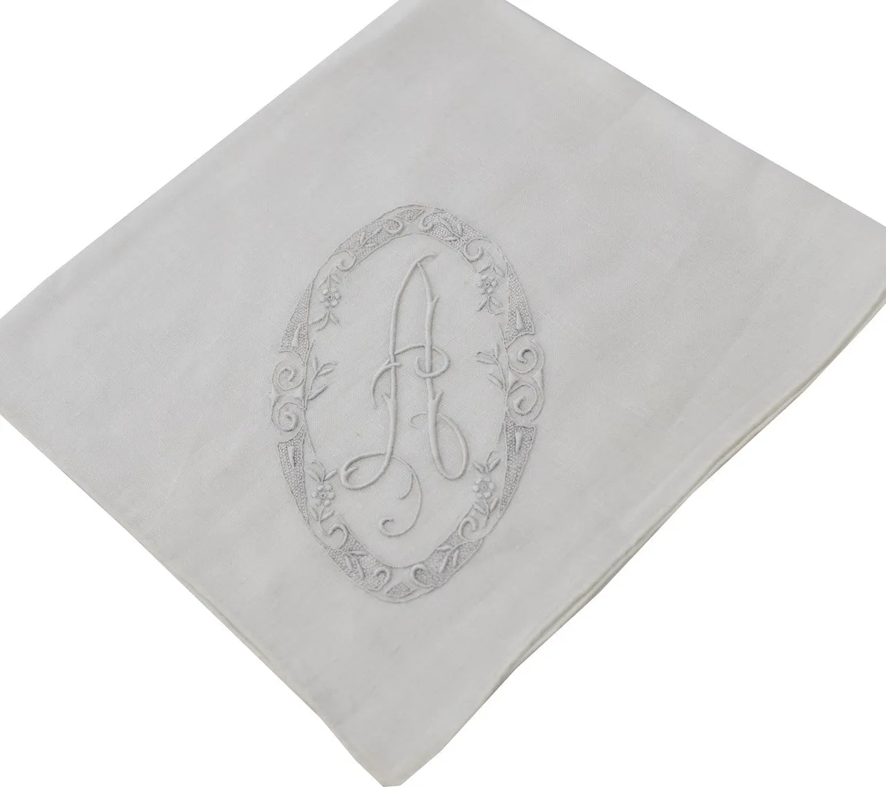 White vintage handkerchief with A monogram and embroidery SOLD