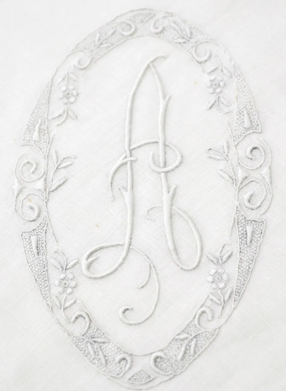 White vintage handkerchief with A monogram and embroidery SOLD