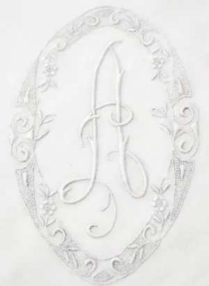 White vintage handkerchief with A monogram and embroidery SOLD