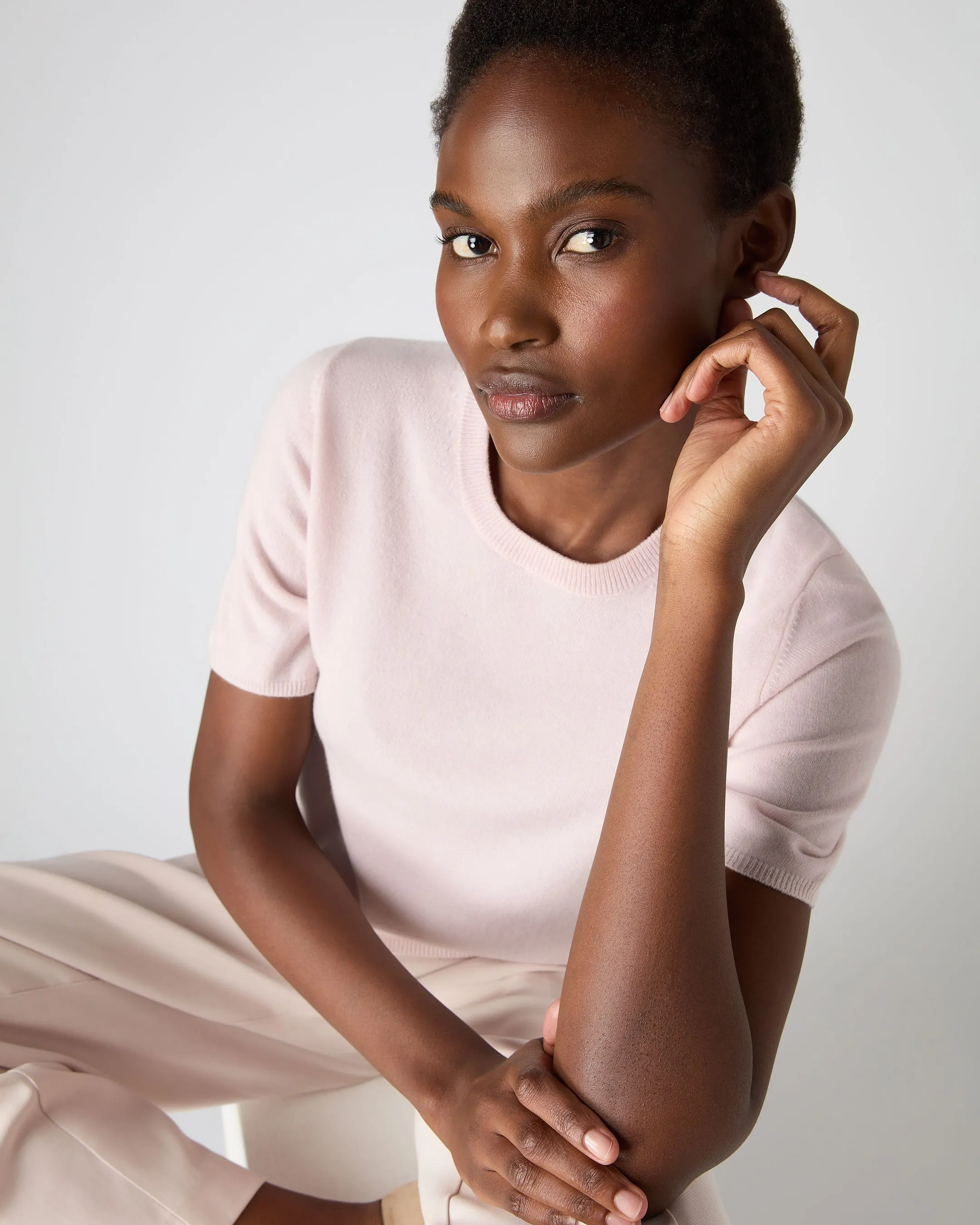 Women's Milly Classic Cashmere T-Shirt Quartz Pink