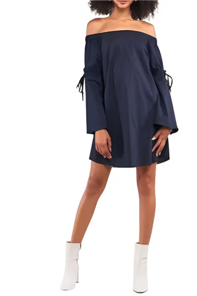 Women's Off-Shoulder Bell Sleeve Tie Detail Shirt Dress