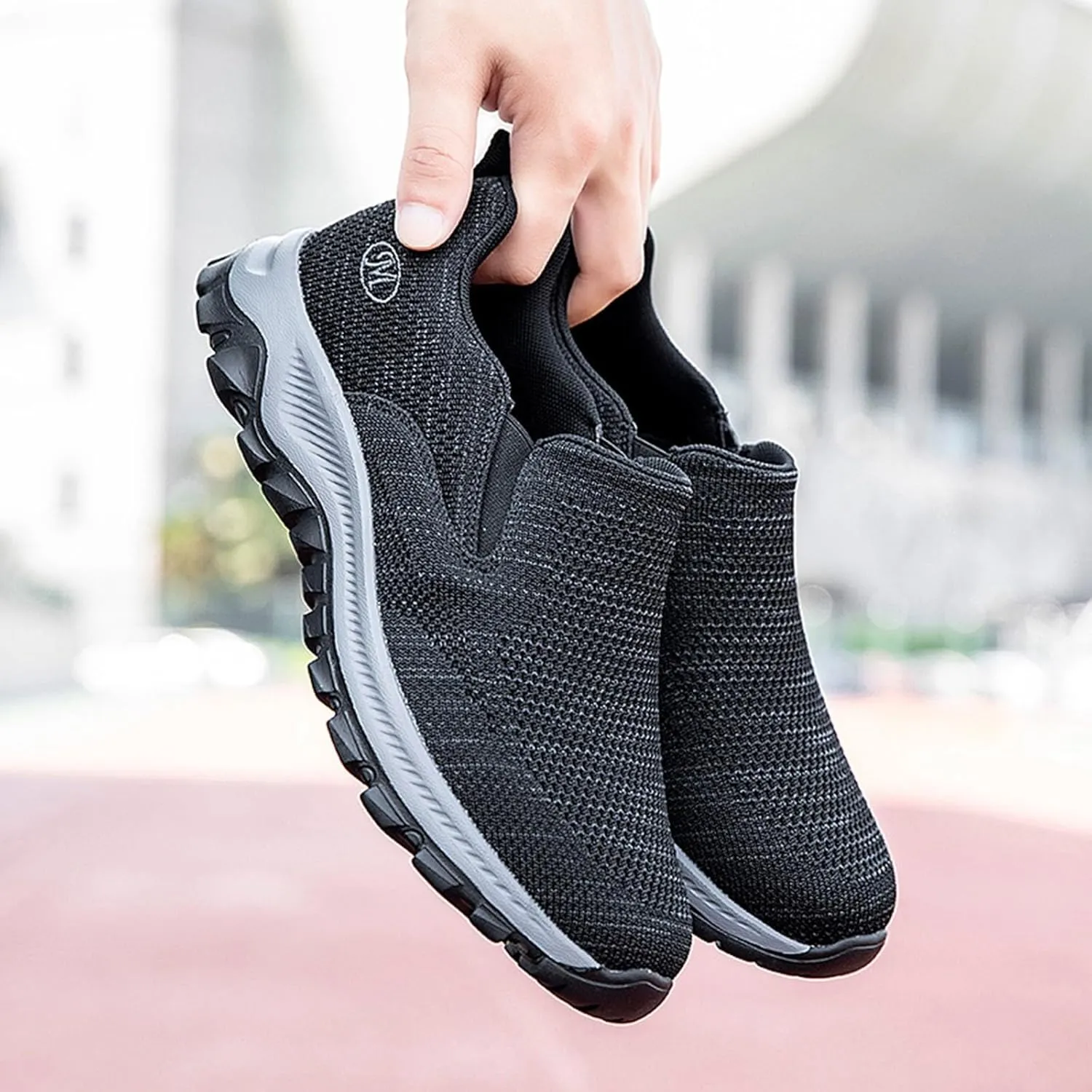 Women's Slip on Walking Shoes Dressy Knitted Non Slip Vintage Wide Running Shoes Breathable Mesh Sports Workout Tennis Shoes Fashion Lace Up Sneakers