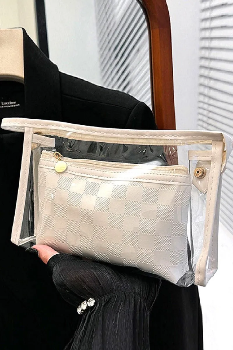 Zenana Checked & Chic Ivory Cosmetic Bag Set