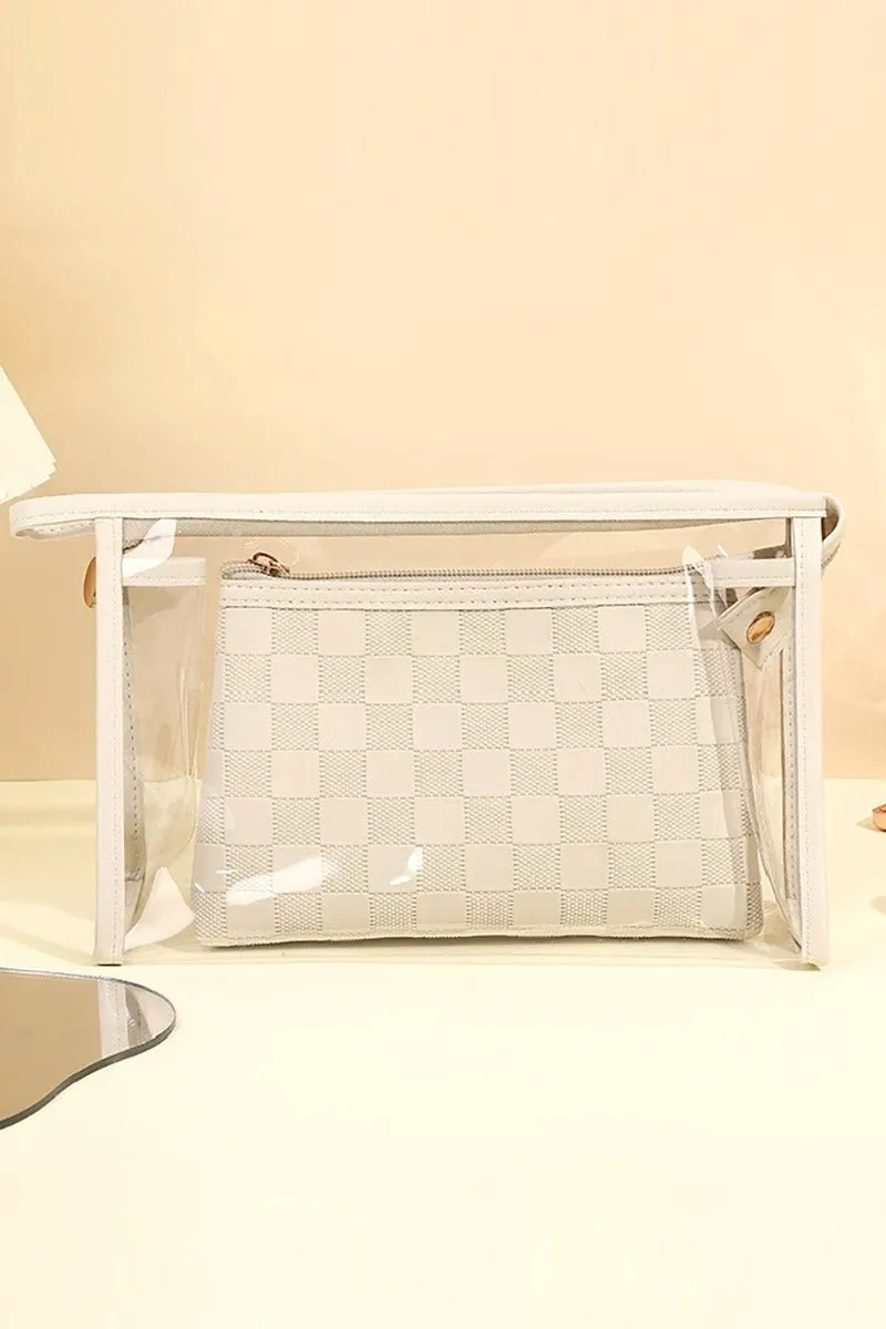 Zenana Checked & Chic Ivory Cosmetic Bag Set